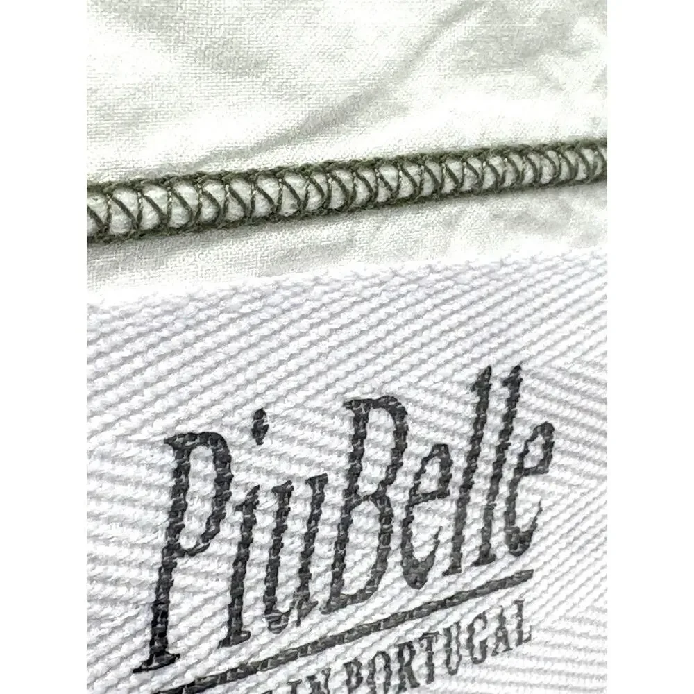 Piu Belle White Queen Sheet Set 100% Cotton Olive Green Hemstitch Border Trim